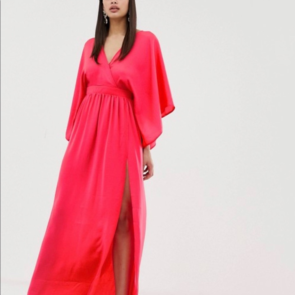Wrap front kimono maxi dress with thigh split